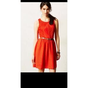 ANTHROPOLOGIE Bordeaux Orange Red Textured Sleeveless Tank Flow Mini Dress S